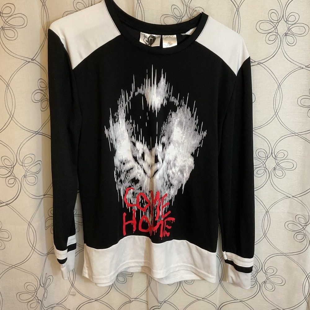 Warner‎ Bros IT Blurred Pennywise Clown Horror Long Sleeve Jersey Shirt Small